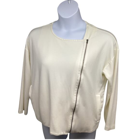 Eileen Fisher Womens Beige Zip Up Short Jacket Pockets Medium Stretch USA - Picture 3 of 6